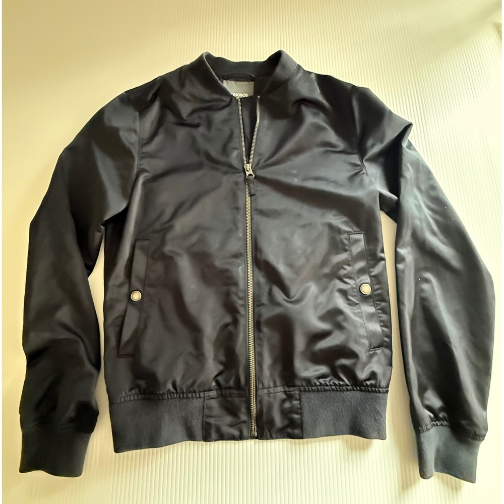 BONOBOS Mens Black Slim Fit Bomber Jacket XS Satin Style